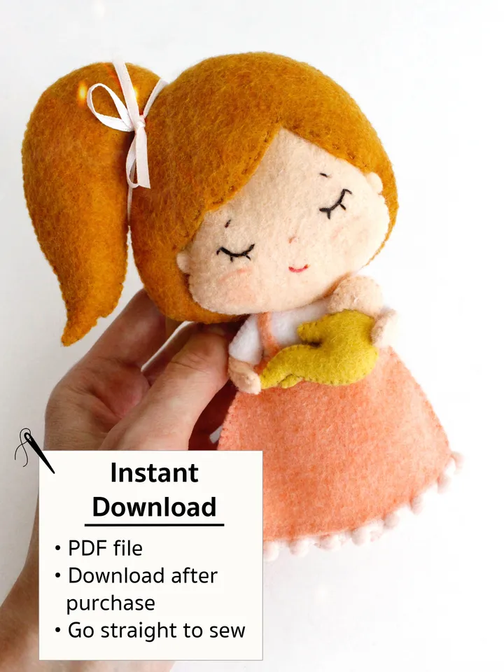 Felt mama doll with a baby hand sewing PDF tutorial with patterns. Soft toy pattern. DIY Mother's day gift. Handmade present for mom