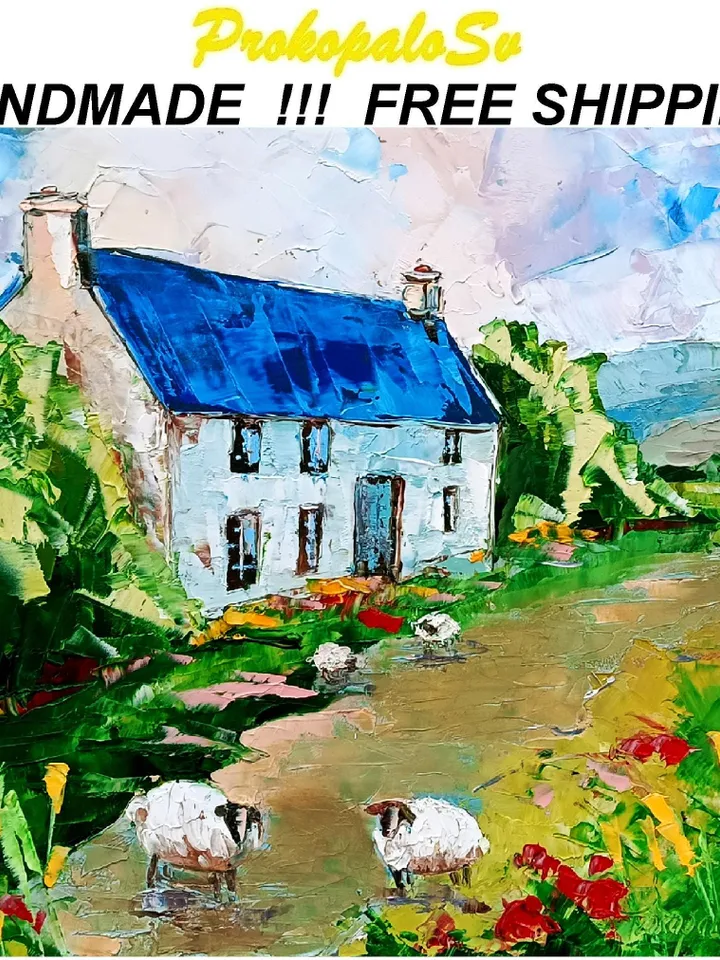 Ireland Painting Sheep Original Art Irish Landscape Oil Painting Farm Artwork Christmas Gift by ArtProkopaloSv