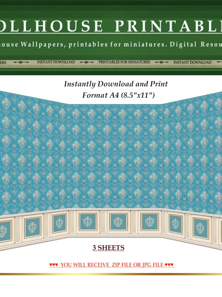 Wallpapers- Set 5-v1 | Printables for Dollhouses and Unique Miniature Projects | Digital Downloads | in Scale 1/12th