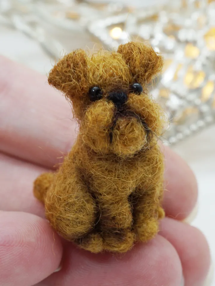 Tiny needle felted Brussels Griffon, miniature felted pet, dog portrait, made to order