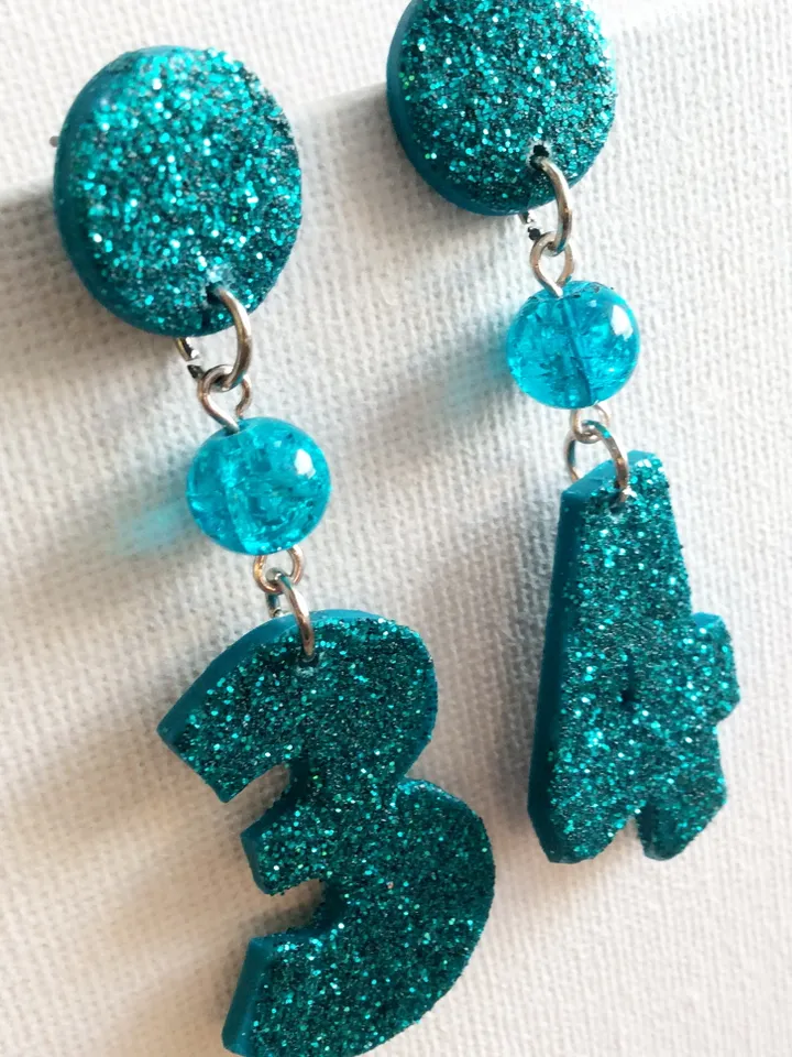 CUSTOM Sparkly Number Earrings Birthday -Happy Birthday earrings -Emerald green earrings -Bright letter number Earrings