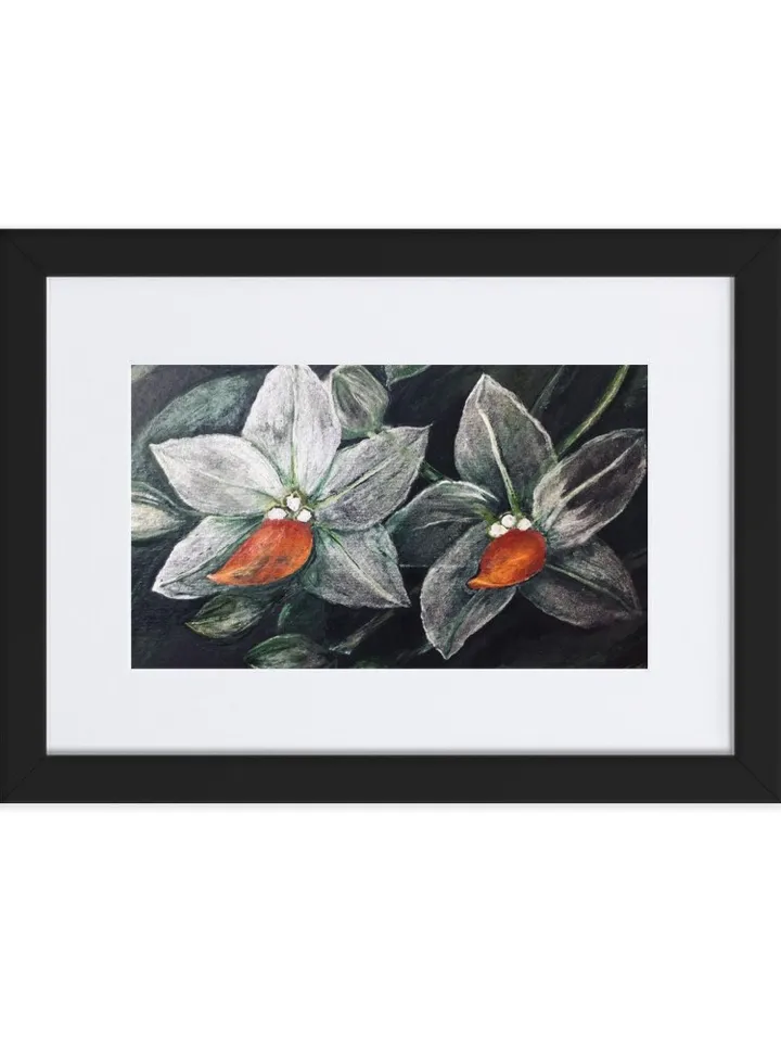 White orchids on black background Matte Paper Framed Poster,orchids painting,flowers wall art,home decoration gift.