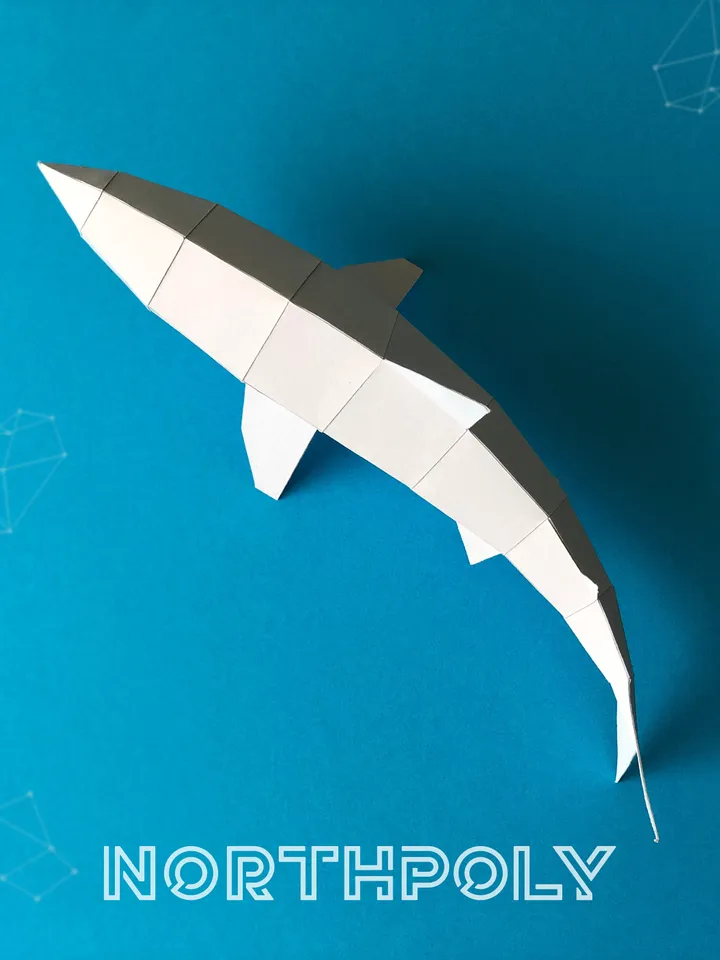 Shark Papercraft, Fish, Digital Template, PDF Download, Gurko, 3D Low Poly, Pepakura, DIY Origami Sculpture, Paper Decor, DIY Gift