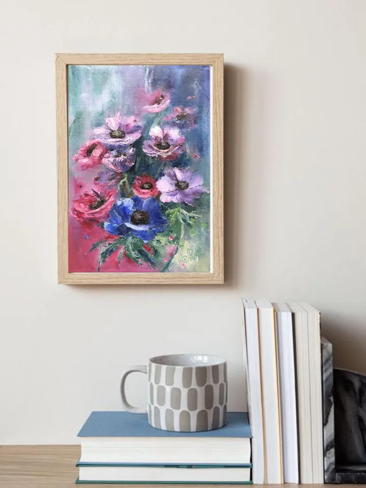 Flowers Original Painting Floral Oil Wall Art Anemones Painting