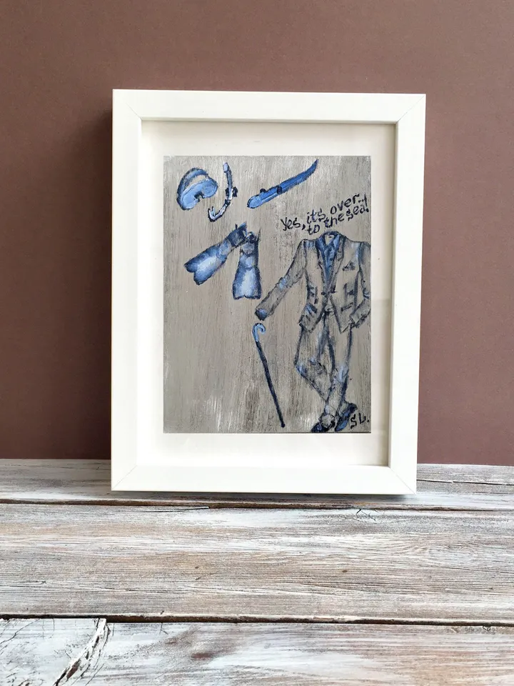 Oil Painting "Man with Diving Equipment" Original Art 10x7" Cardboard