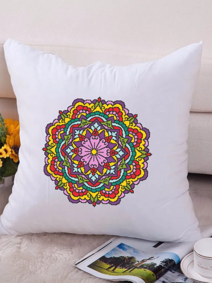 Bright mandala cross stitch pattern download PDF Flower mandala cross stitch chart, Embroidery mandala ornament Modern beginner stitch #M136