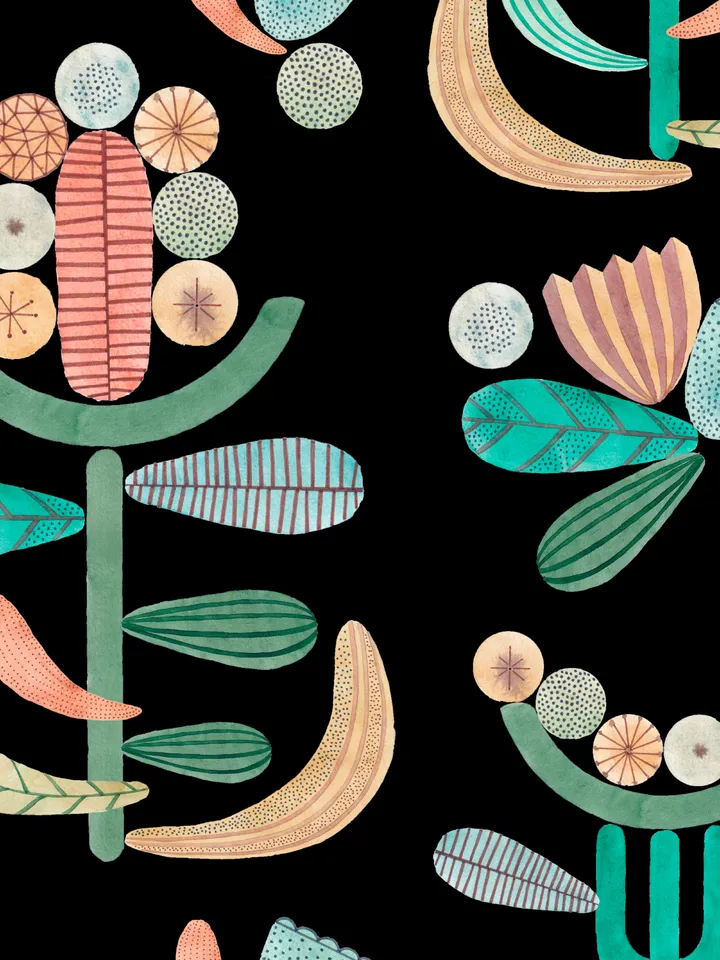 Seamless pattern Geometry watercolor plants SET 3