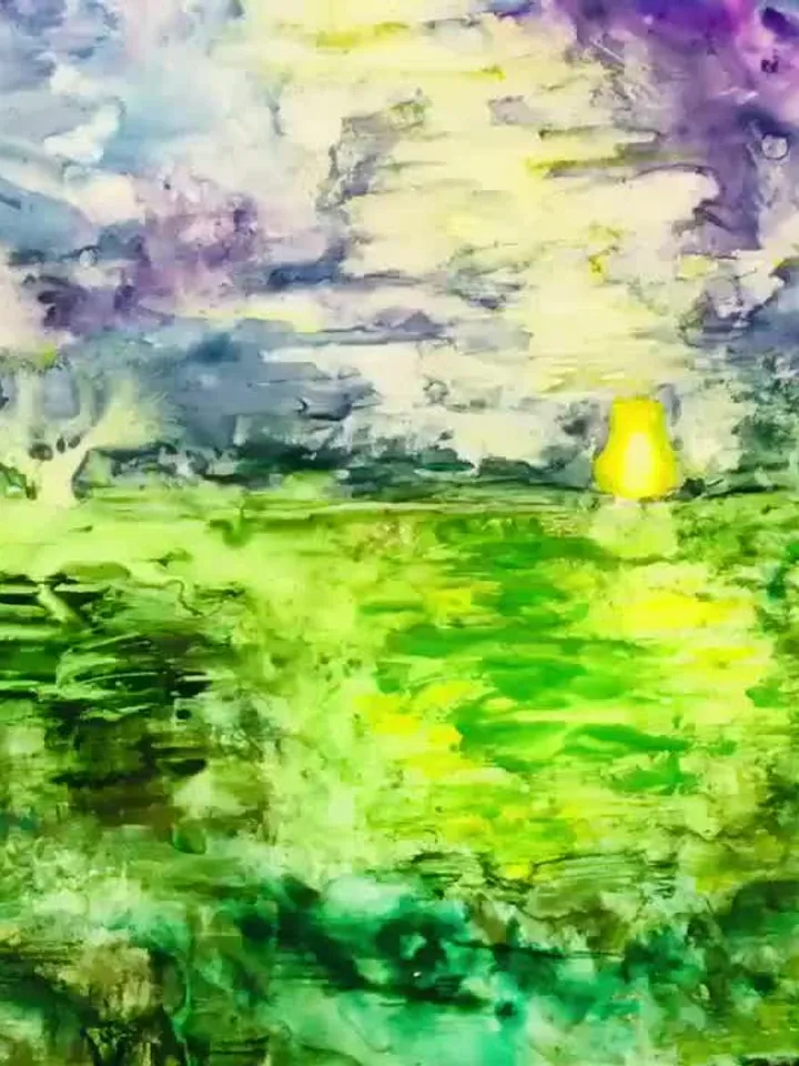 Abstract landscape painting on yupo paper,original watercolour painting,fantasy landscape wall art.