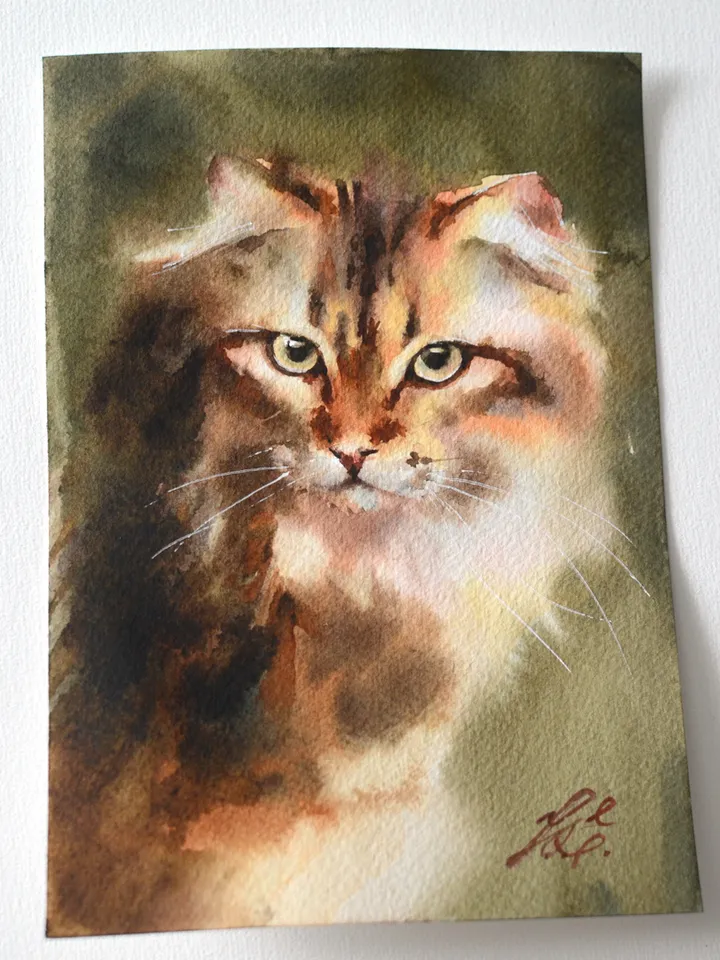 Red cat Original watercolor painting by Yulia Evsyukova