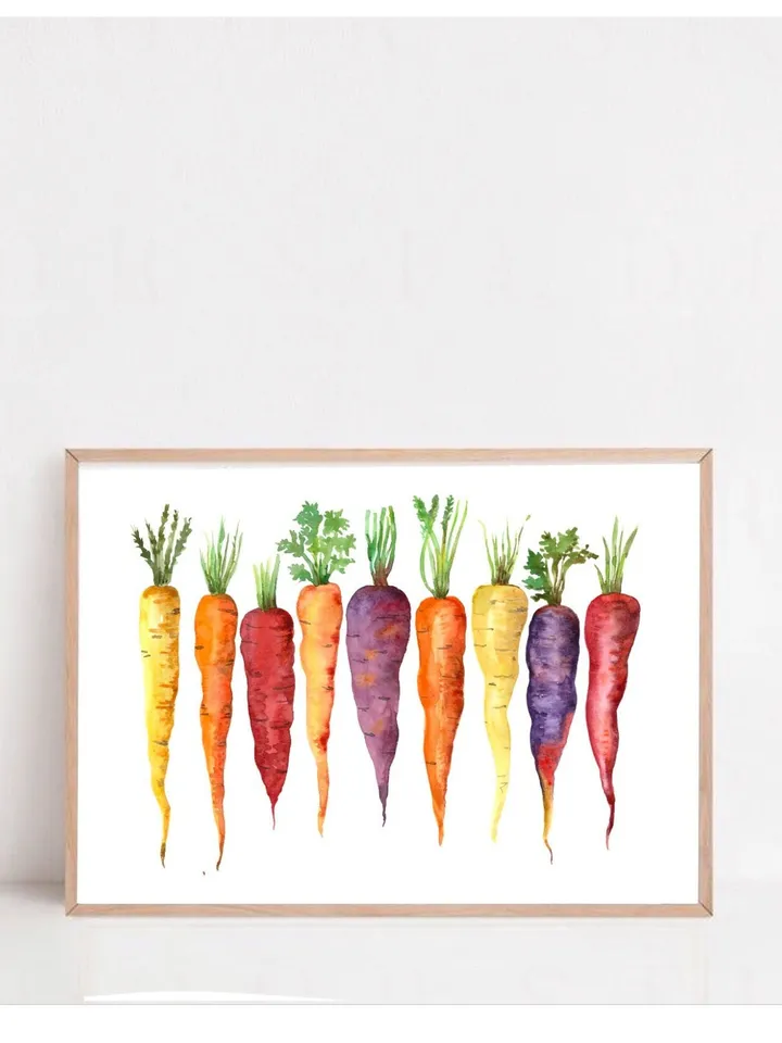 Carrots Watercolor Print, Colorful Carrots, Vegetable Painting, Rainbow Carrots, Kitchen Art Print, Watercolor Painting Print