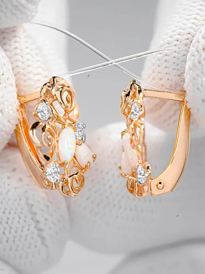 Earrings Silver gold plated 925 assay value with opal