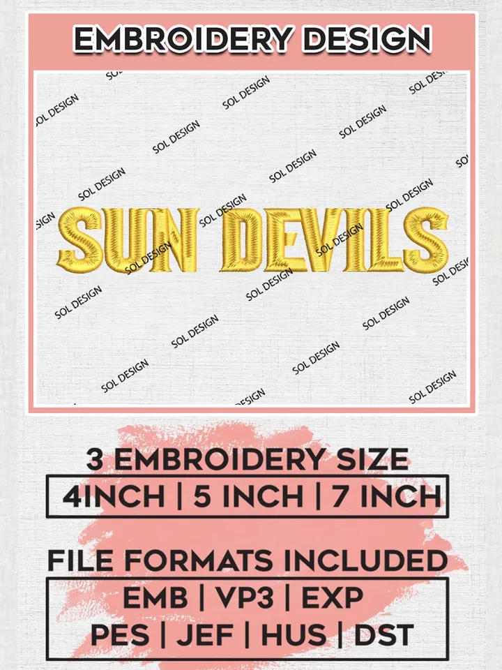 NCAA Sun Devils Team Wordmark Logo Embroidery Design Files, NCAA Arizona State Sun Devils Machine Embroidery, NCAA Teams, 3 sizes, NCAA Machine embroidery designs, Digital Download