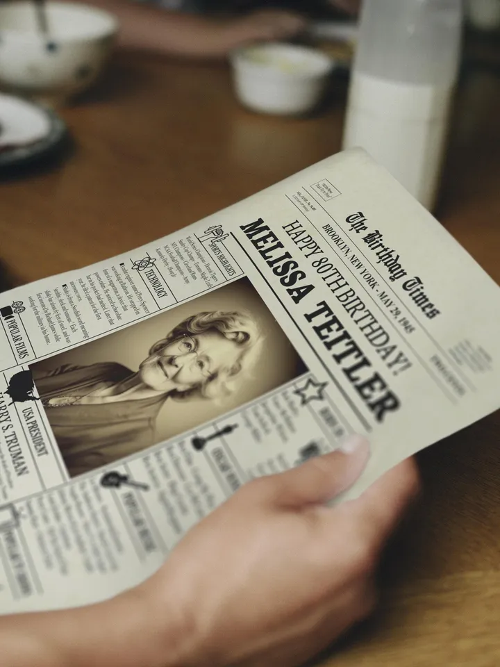 80th Birthday Newspaper Poster Born in 1945 Printable Decor Birthday Gift for Him or Her