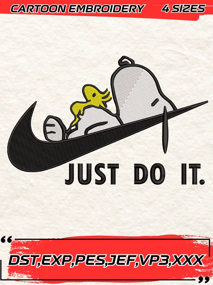 Swoosh Snoopy Just Do It Embroidery Design,Snoopy And Woodstock Embroidery Design,Machine Embroidery Design File,4 Sizes, Digital Download