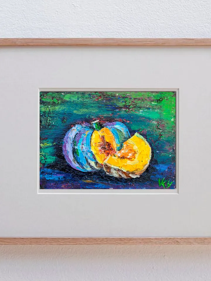 Pumpkin Painting Kitchen Wall Art Impasto Oil Painting 5x7 Fall Original Art Vegetable Wall Art Food Artwork Farmhouse Art Halloween by ArtFromVictoria