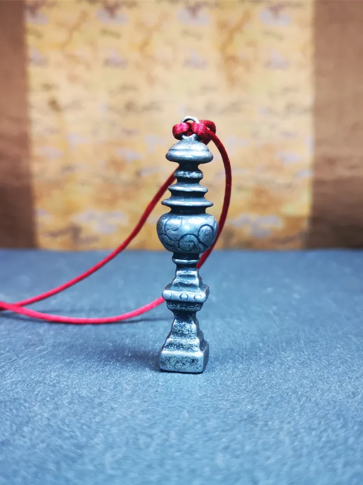 Gandhanra Handmade Tibetan Buddhist Tower Amulet,Stupa,Pagoda Pendant,Made of Cold Iron,2.16 inches