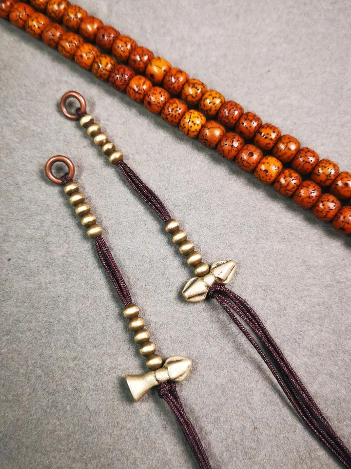Gandhanra Handmade Tibetan Buddhist Mala Counters,Prayer Bead Counters,with Vajra and Bell Pendant,Made of Brass,Small Size 4mm
