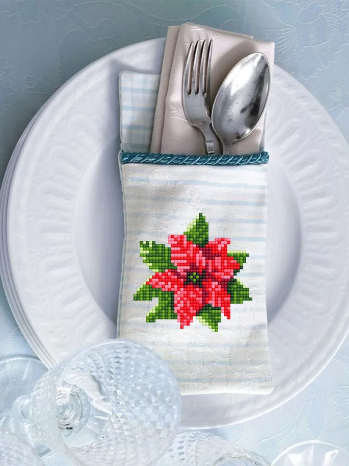 Small Christmas poinsettia cross stitch pattern download PDF Mini cross stitch chart, Christmas pattern digital PDF, Poinsettia xstitch #N5