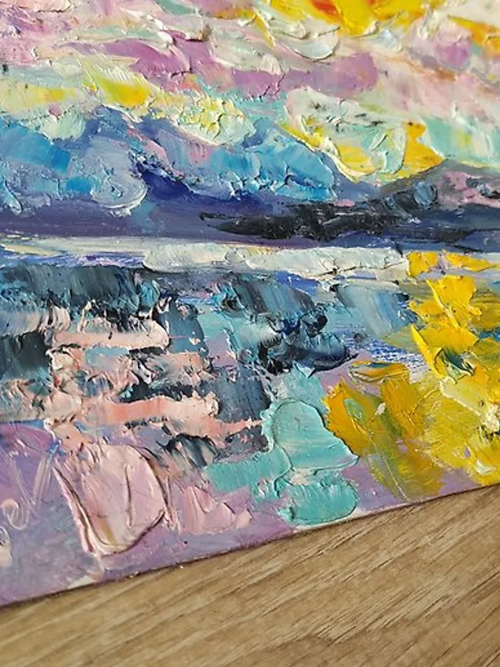 Sunrise Landscape Original Oil Painting Sky Lake Artwork Nature Mountains 油畫原作