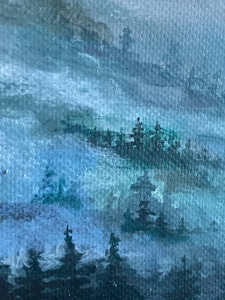 Original Forest Painting Foggy Forest Mountains Small Moody Painting