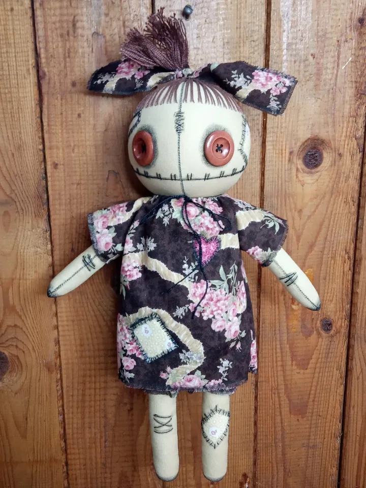 Handmade Doll With Button Eyes (Brown)