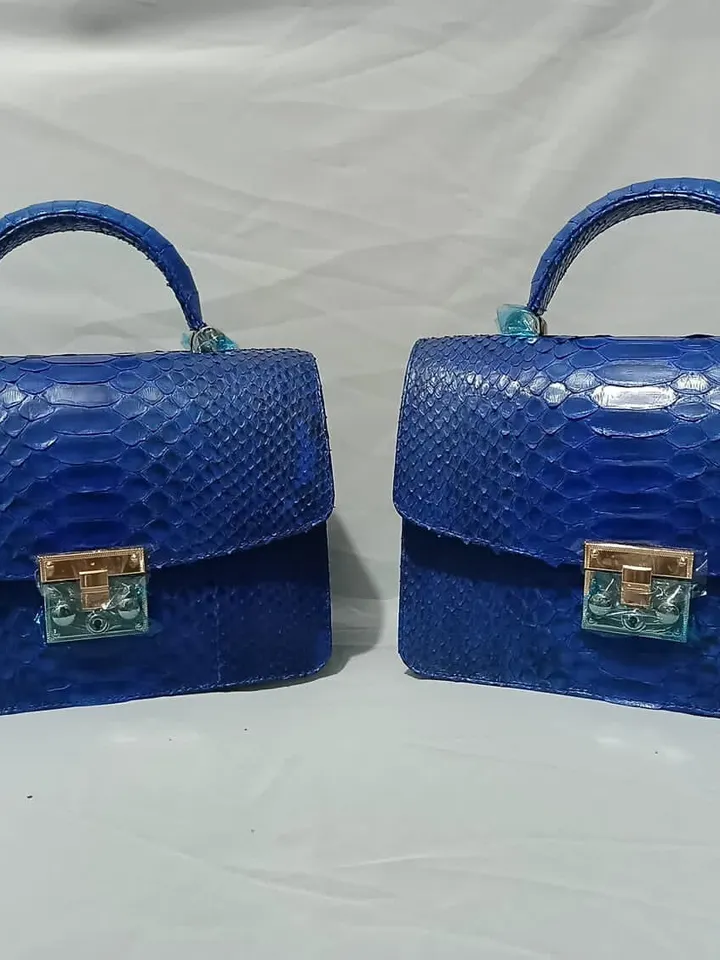 Genuine python top handle bag / designer bag / exotic leather bag / blue classy designer women purse / leather summer crossbody bag handmade