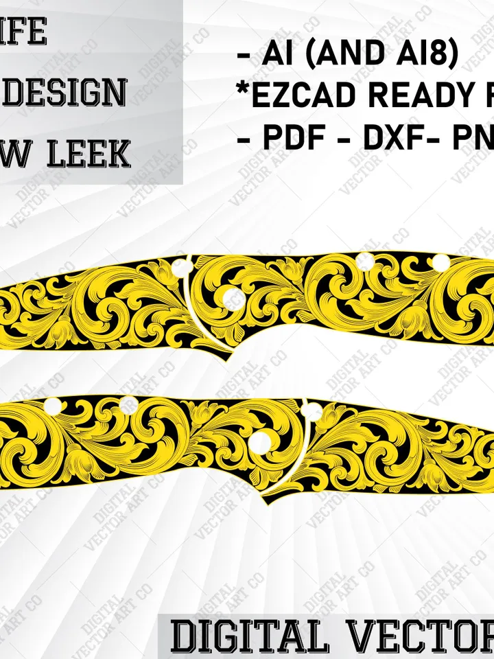 Knife Scroll Design Kershaw Leek ,custom knife engraving file,knife scroll Artwork,vintage knife design,laser engraving,Svg knife engraving