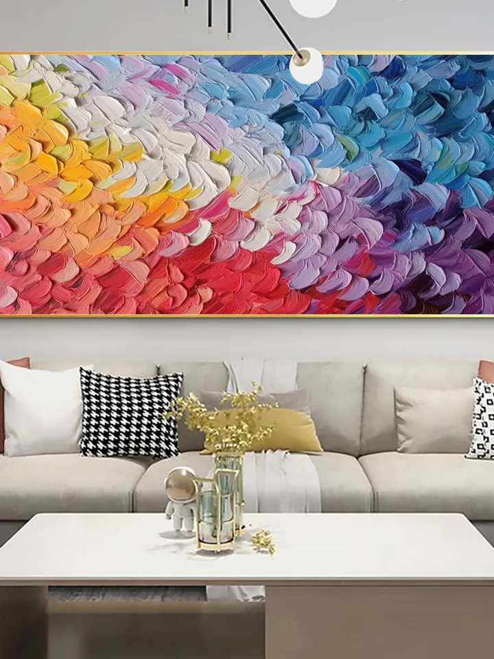 Original Oil Painting On Canvas, Large Wall Art, Abstract Colorful Feathers Painting, Custom Painting, Office Living room Bedroom Wall Decor