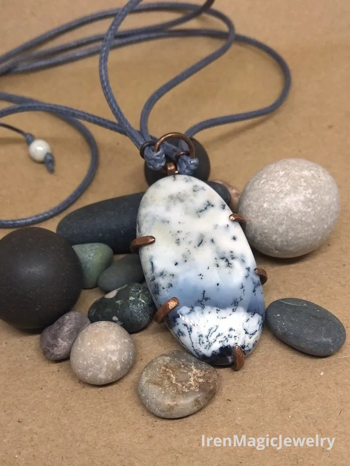 Dendritic Agate Pendant Necklace Beautiful Jewelry Unisex Handmade Boho