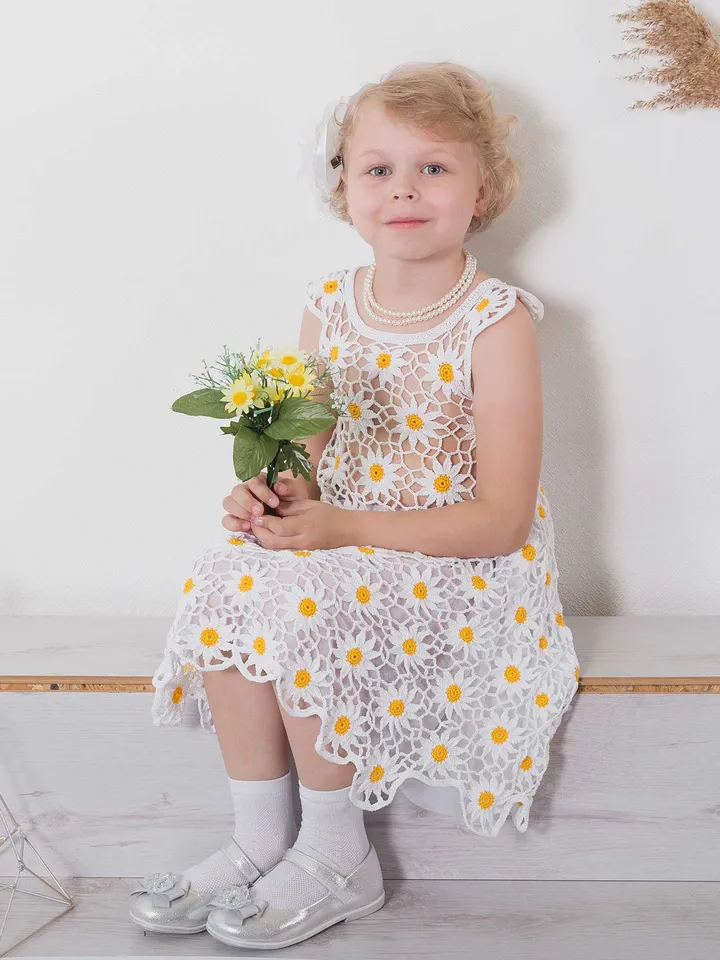 Floral Crochet Dress Pattern – Chamomile Dress for Girls
