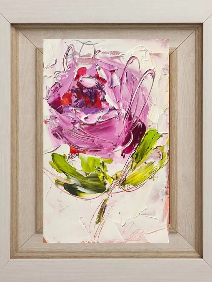 Pion Painting Original Small Oil Artwork Flower Artwork