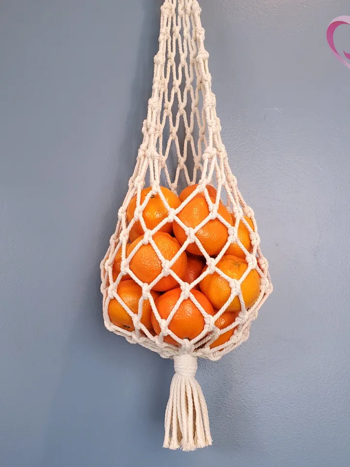 Storage Net For Small Fruit Macrame Produce Bag For Mandarin Oranges Hanging Fruit Basket Kitchen Storage Solution Kitchen Organization