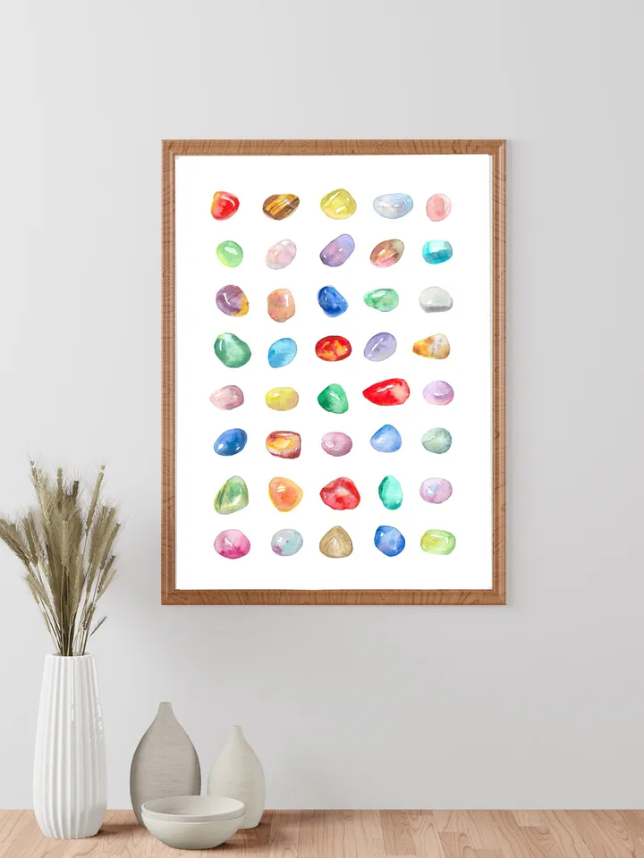 Gemstones Watercolor Art Print Mineral Poster Chakra Gifts Gems And Minerals Geology Art Print Crystal Wall Art Chakra Gift Colorful Poster