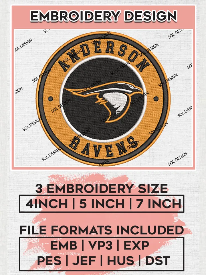 NCAA Anderson Ravens College Team Round Logo Embroidery Design Files, NCAA Anderson Ravens Machine Embroidery, NCAA Teams, 3 sizes, NCAA Machine embroidery designs, Digital Download