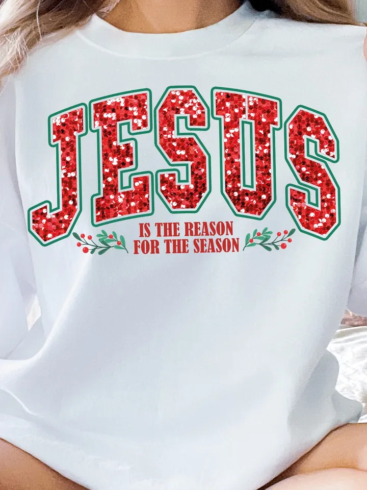 Faux Sequin PNG, Jesus The Reason For The Season, Faith Christmas Png, Png,Retro Christmas svg,Png, Faith png, Digital Download, Sublimation