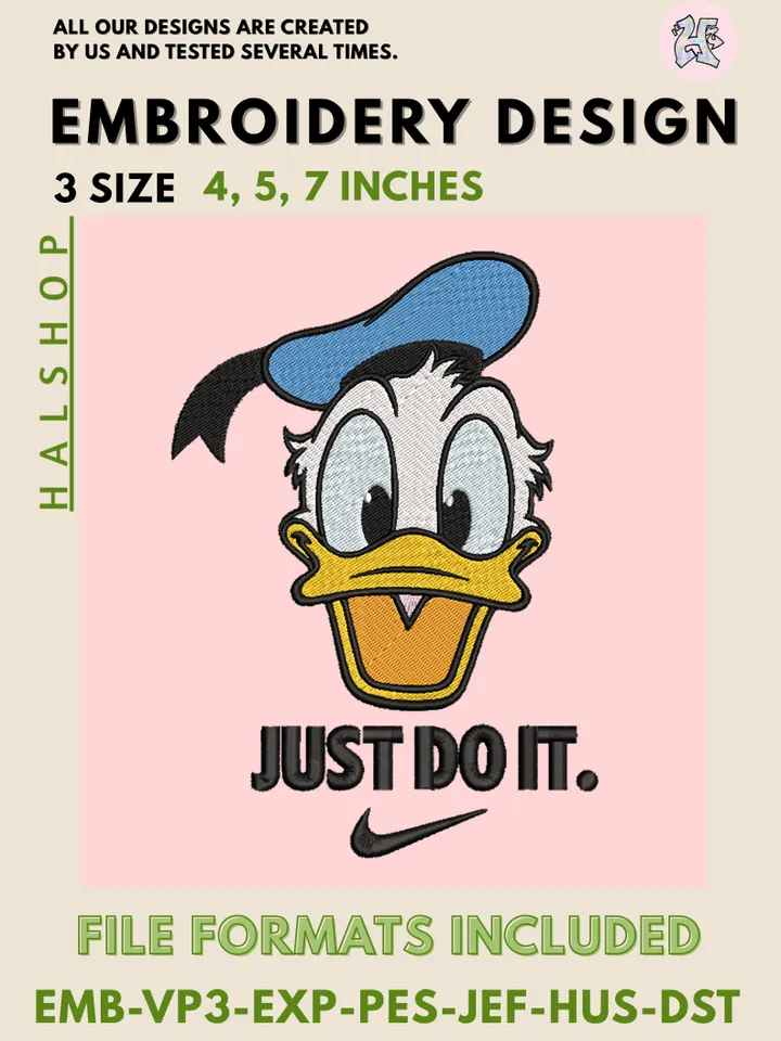 Donald Duck x Nike Machine Embroidery Design – Disney Cartoon Digital Embroidery File 🦆
