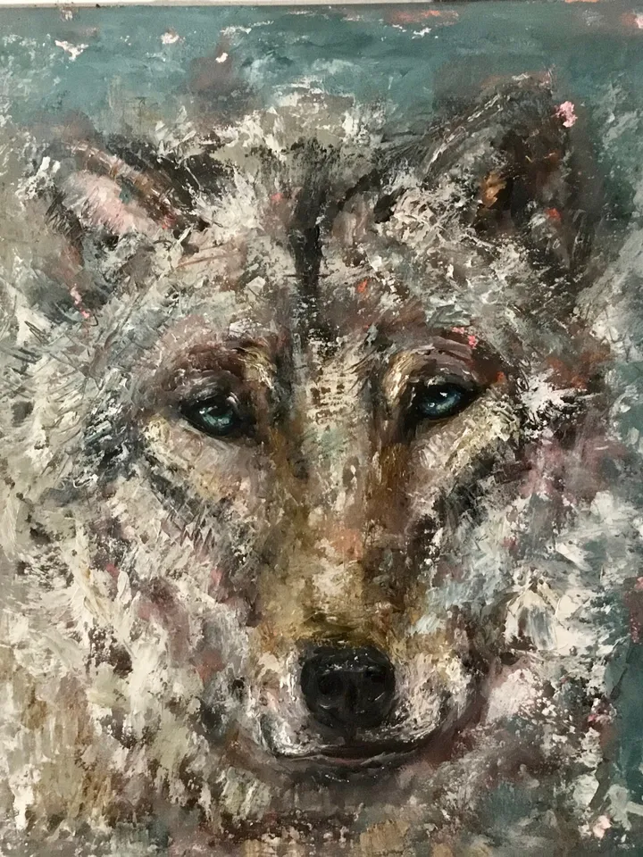 NEW ANIMALS COLLECTION.Wolf original textured oil painting on canvas,wild animals art,kids room decoration,one of a kind ,unique gift.