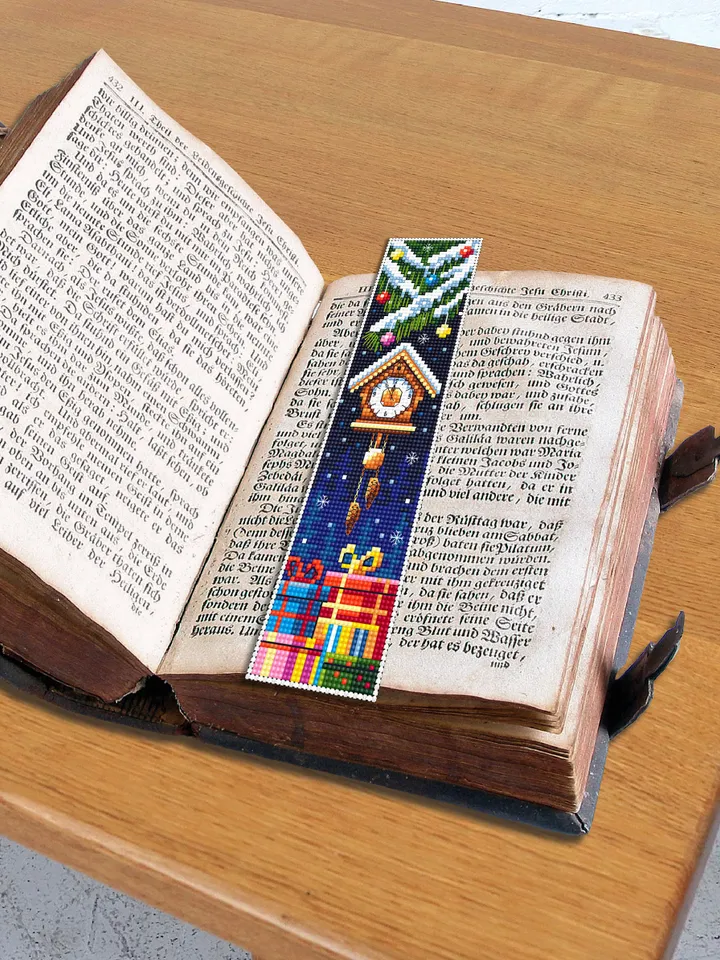 Christmas bookmark cross stitch pattern PDF Handmade bookmark Cuckoo clock xstitch chart Winter holiday cross stitch gift New Year #B42