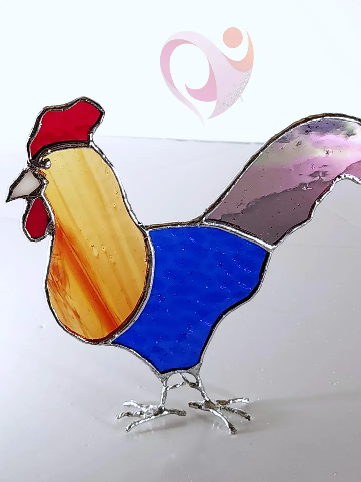 Stained Glass Rooster Suncatcher Chicken Lover Decor Colorful Cockerel Window Art