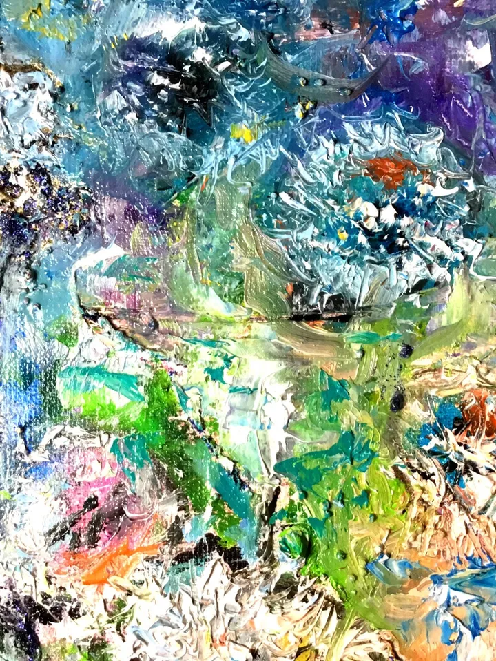 Dandelions abstract oil painting,original oil painting on stretched canvas,textured background.
