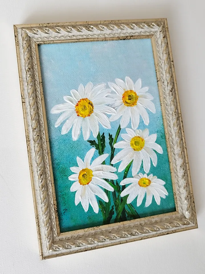 Daisies Small Painting Art Impasto Wall Decor