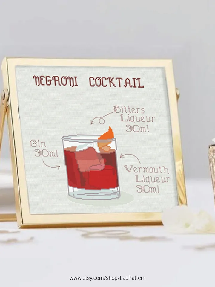 Negroni Cocktail Cross stitch pattern | Embroidery Pattern | Instant Download | Embroidery Designs