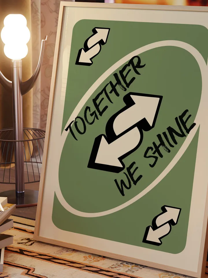 Together We Shine play Reverse Card Wall Art Funny Meme Poster Digital Download Green Black Typography Pop Culture Print Game Room Meme Deco