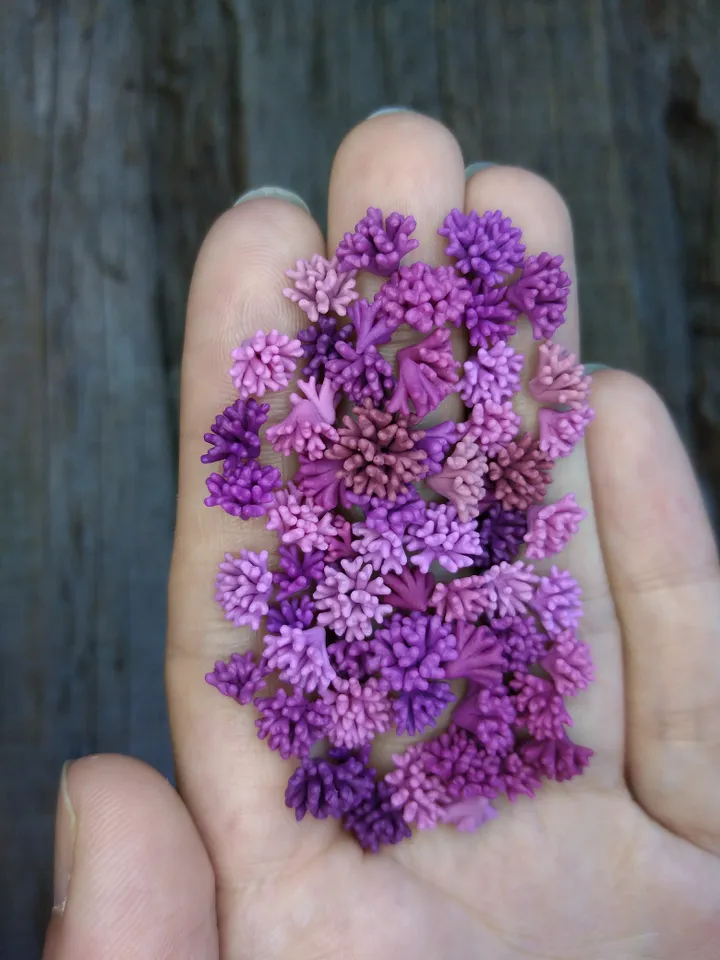 Set of miniature corals shades of purple, tiny corals for diorama, dollhouse or resin art