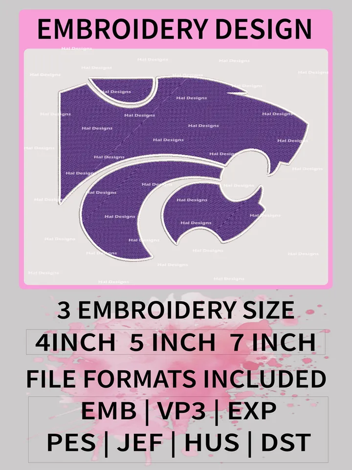 NCAA Kansas State Wildcats Embroidery File, 3 Sizes, 6 Formats, NCAA Machine Embroidery Design, NCAA Logo, NCAA Teams