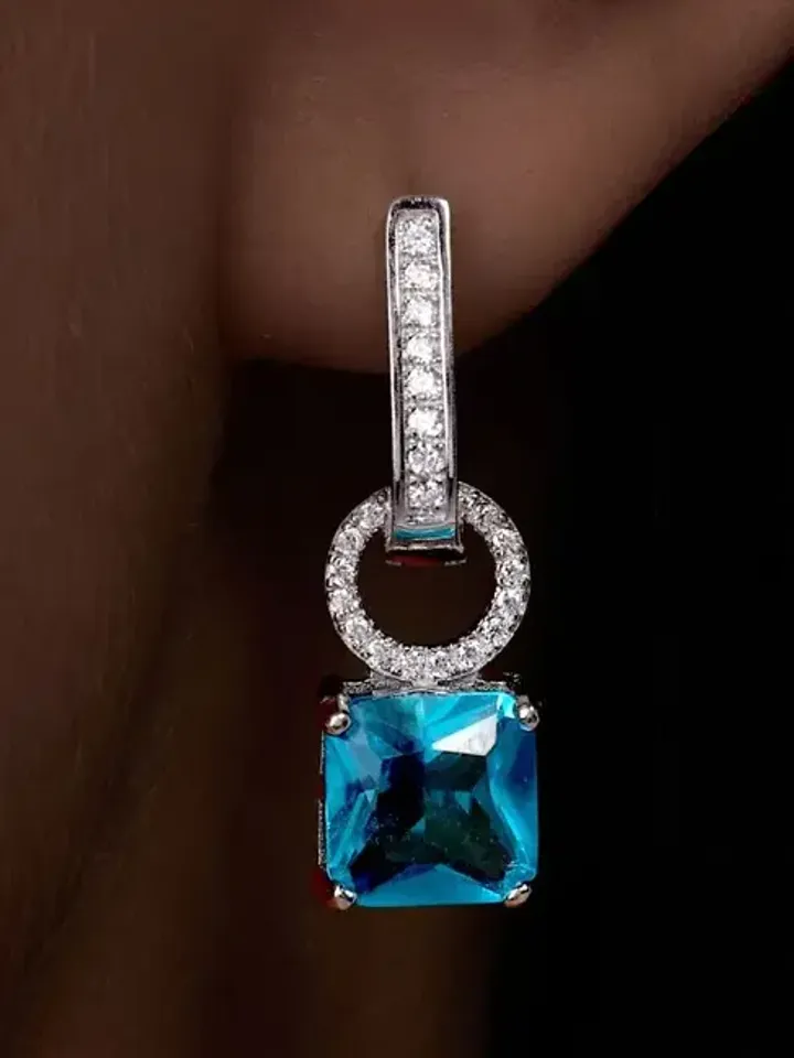 Earrings silver 925 with blue stone, large transformable earrings