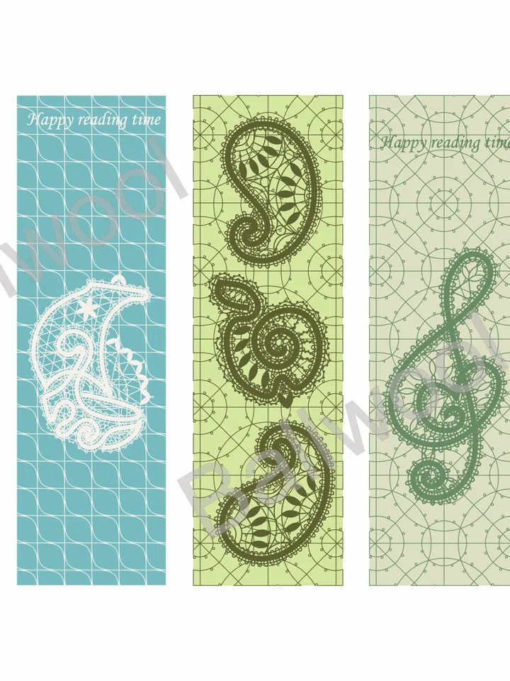 Bookmark with Bobbin lace print Set 2 pcs Laminated