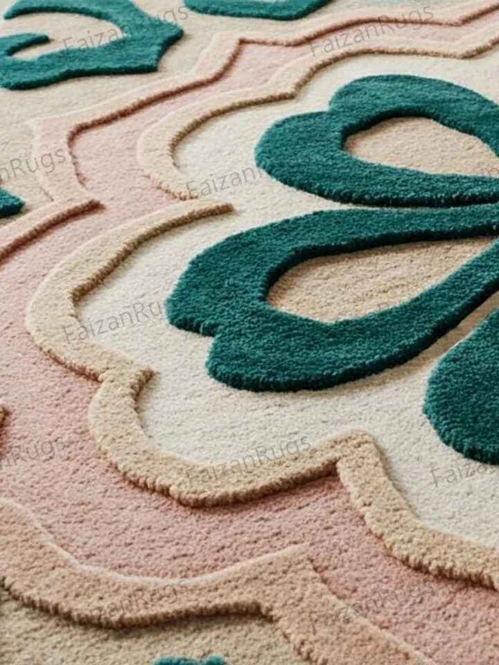 Buy Floral Area Rug, Handmade Wool Rug, Pink And Green Flower Rug,for Living, Dining, Bedroom, Hallway, Custom Rug, 6x9,8x10,10x14,12x15,3x5