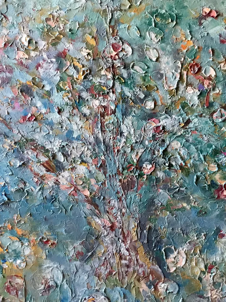 Apple tree original oil impasto style textured painting on stretched canvas,home decoration,impressionistic,large canvas wall art
