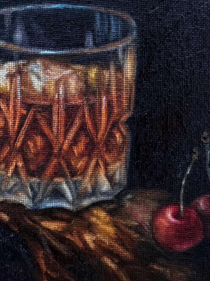 Whiskey Oil Painting Glass of Whiskey Art Cocktail Original Painting Drinks Wall Art